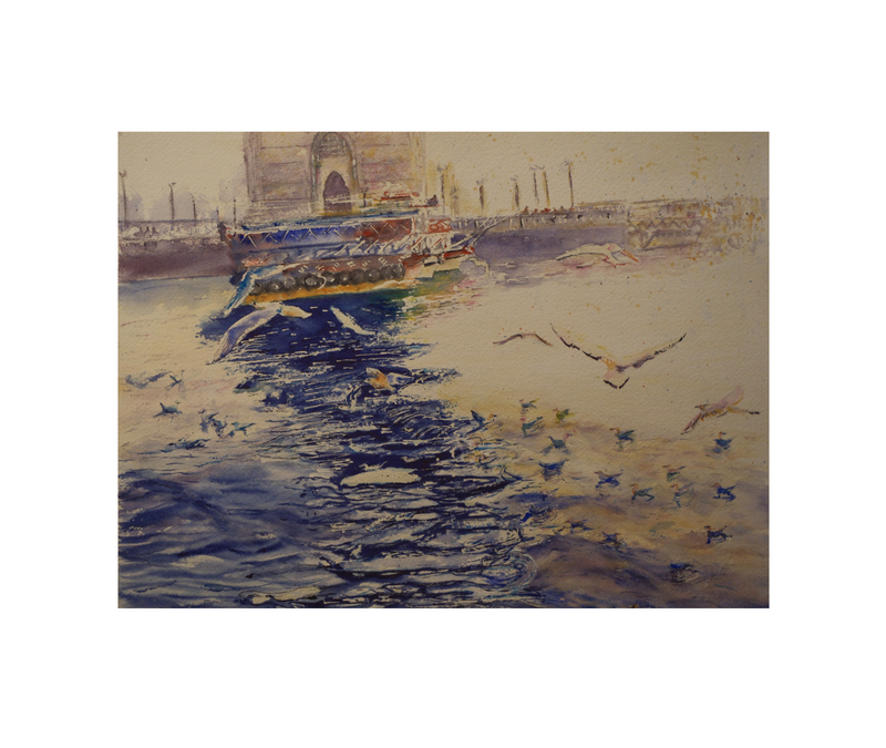 harbor gulls: studded reflections,  10.5 x 13.5 Inches (unframed), 2026