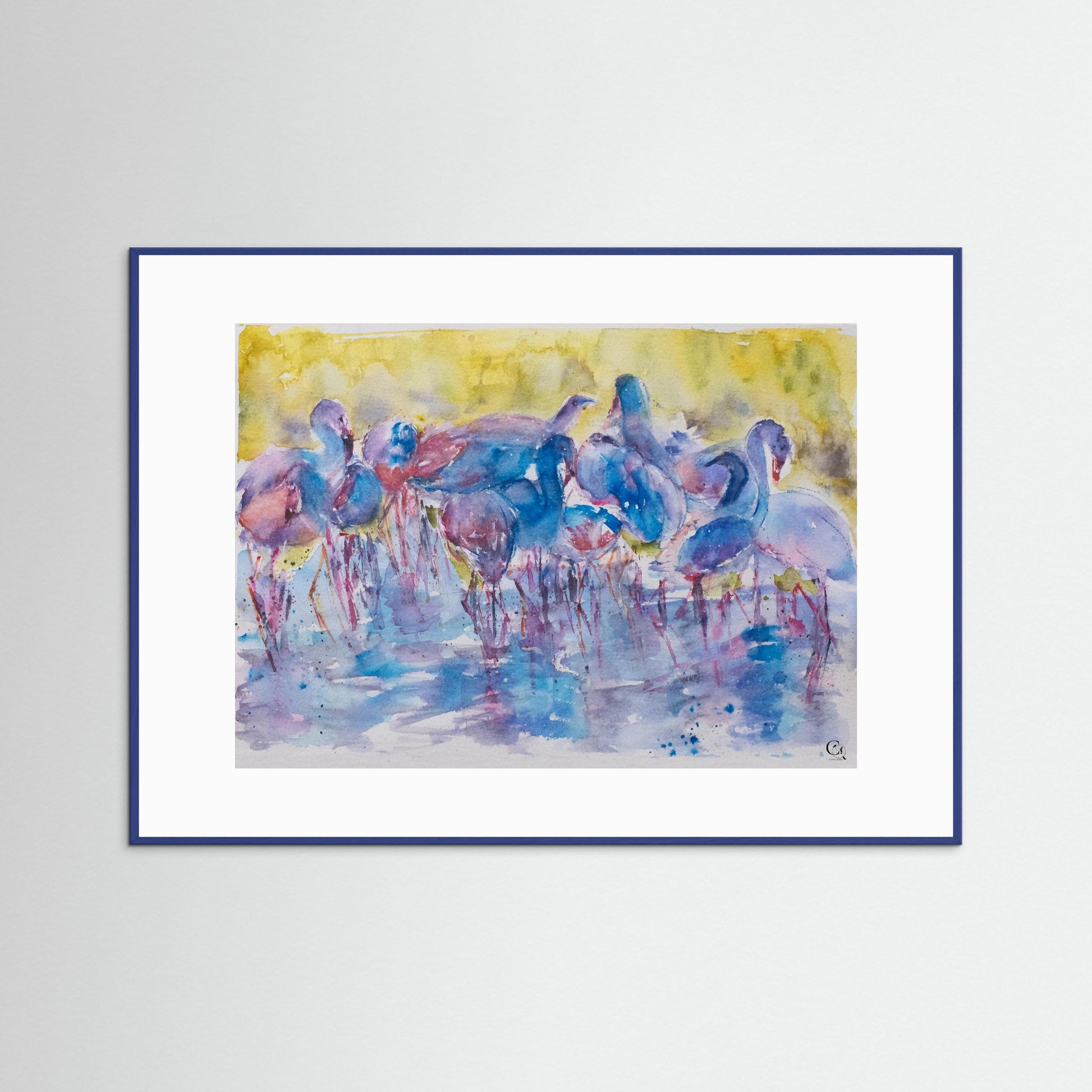 caninequirks_watercolor_fineart_blueframe_withpassepartout